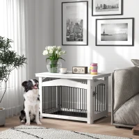 PawHut Cage pour chien 3 en 1 table d'appoint parc pour chien plateau amovible pour chien moyenne 82,5 x 57,5 ​​x 59,5 cm blanc(m-10)