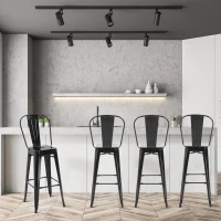 HOMCOM Conjunto de 4 Bancos Altos de Metal com Encosto Alto e Apoio para os Pés Carga 120kg 44x49x116cm Preto(m-10)