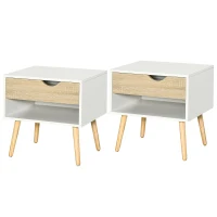 HOMCOM Bedside Table with Drawer and Shelf, Modern Nightstand, End Table for Bedroom, Living Room, Set of 2(m-10)