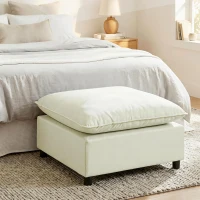 HOMCOM Fußhocker moderner Stoff-Ottomane mit Kunststoffbeinen für Wohnzimmer und Schlafzimmer, 75 cm, Cremeweiß(m-10)