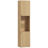 HOMCOM Coluna Casa de Banho Estreita Armário de Banho Alto com 6 Níveis com 2 Portas Prateleira de Vidro  40x31x182 cm Carvalho