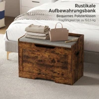 HOMCOM Bancă pentru Depozitare 103L Multifuncțională culoare Lemn cu Pernă din Țesătură Gri, 75x40x56 cm(m-8)