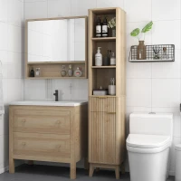 HOMCOM Coluna de Casa de Banho Móvel de Casa de Banho Estreito com Porta Canaleda Gaveta 3 Compartimentos e Prateleiras Ajustáveis 33x30x170 cm Madeira(m-6)