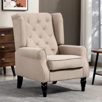 HOMCOM Wingback Accent Chair, Retro Upholstered Button Tufted Occasional Chair for Living Room and Bedroom, Beige(m-11)