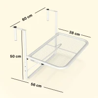 Outsunny Tavolo da Ringhiera con Ganci ad Altezza Regolabile su 3 Livelli, in Metallo, 60x56x50 cm, Bianco(m-3)