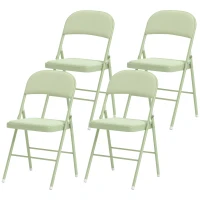 HOMCOM Lot de 4 chaises pliantes et portables intérieur avec assises et dossiers rembourrés en velours, cadre en acier, vert(m-13)