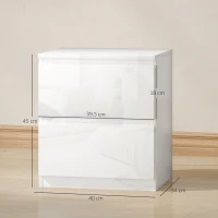 HOMCOM Conjunto de 2 Mesas de Cabeceira Moderna Mesas de Cabeceira com Gavetas para Dormitório 40x34x45 cm Branco Brilhante(m-3)