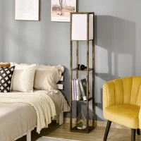 HOMCOM Lampada da Terra con 3 Mensole Integrate, Attacco E27 Potenza 40W, 26x26x160cm, Colore Legno(m-10)