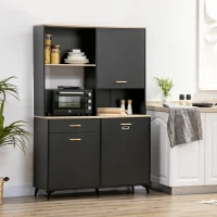 HOMCOM Armário de Cozinha com 1 Gaveta 3 Portas e Armazenamento Aberto Estilo Moderno 119x41x180cm Preto(m-10)