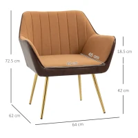 HOMCOM Velvet Armchair, Upholstered Accent Chair with Golden Steel Legs, Modern Vanity Chair for Living Room and Bedroom, Light Brown(m-3)