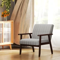 HOMCOM Poltroncina da Camera Moderna Imbottita in Tessuto e Legno con Cuciture Tubolari, Grigio(m-9)