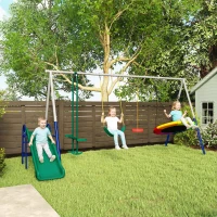 AIYAPLAY Balançoire Portique Enfants 5 en 1 avec Toboggan, 3 Balançoire, Face à Face, Hauteur Réglable, 3-8 ans, Multicolore(m-11)