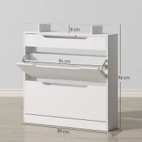 HOMCOM Shoe Storage Cabinet with Slide Out Drawer, 2 Flip Doors, Tempered Glass Top - White(m-3)