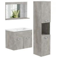 kleankin Conjunto de Móveis Casa de Banho 3 Peças com Espelho Móvel com Lavatório Cerâmico e Coluna de Casa de Banho Cinza(m-1)