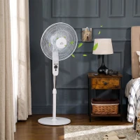 HOMCOM Ventilateur sur pied puissant 45 W réglable en hauteur 110-124 cm, télécommande, 3 vitesses, oscillation et minuterie(m-2)