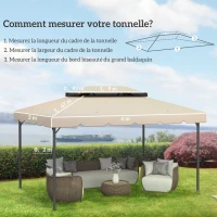 Outsunny Toile de rechange pour pavillon tonnelle tente toit de remplacement gazebo de jardin tissu polyester 4 x 3 m crème(m-3)