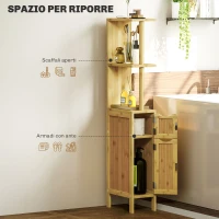 HOMCOM Colonna Bagno con Ripiani Aperti e Armadietti con Ante Magnetiche, 18x30x120 cm, Colore Legno(m-4)