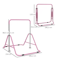 HOMCOM Barra de Ginástica para Crianças Dobrável com Altura Ajustável para Treino em Casa 154x106,2x88,5-128,5 cm Rosa(m-3)