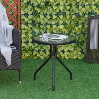 Outsunny Beistelltisch Garten wetterfester Gartentisch mit Glastischplatte, Balkontisch aus Metall Ø50x55H cm(m-10)