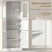 HOMCOM Mobile Bagno con 3 Armadietti a 2 Ante in Vetro e Legno, Ripiani Regolabili, 60x30x170 cm, Bianco(m-5)