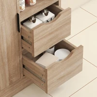 HOMCOM Mobilă de baie compactă Slim cu 2 sertare, rafturi și dulap, 50x25x100 cm, lemn natural(m-9)