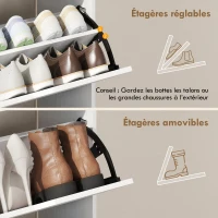 HOMCOM Meuble à chaussures, armoire à chaussures, 2 tiroirs rabattables, compartiments ouverts et étagère réglable, blanc(m-6)