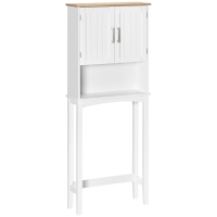 kleankin Armário sobre Sanita Armário Alto para Lavanderia com Armário e Prateleira de Armazenamento 64x22x165cm Branco