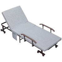 HOMCOM Klappbett, Gästebett, neigbare Rücklehne, Armlehnen, 8 Rollen, Stahlrahmen, hellgrau+schwarz, 190 x 76 x 33cm(m-1)
