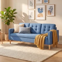 HOMCOM 3 Seater Sofa, 169cm Couch with Hidden Storage, Wood Legs, Blue(m-10)