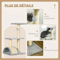 PawHut Arbre à chat arbre à grimper griffoir pour chat hauteur 72 cm balle suspendue gris clair(m-5)