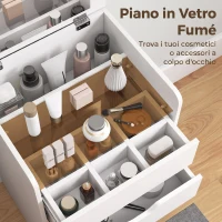 HOMCOM Toeletta 3 in 1 con Specchio Ribaltabile e Sgabello, con Cassetti, Bianco(m-7)