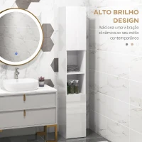 kleankin Armário Alto e Estreito para Casa de Banho com Portas e Prateleiras Ajustáveis 30x30x181,5 cm Branco Brilhante(m-4)
