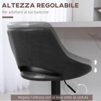HOMCOM Set da 2 Sgabelli da Bar con Altezza Regolabile, Poggiapiedi e Seduta Girevole in Finta Pelle, Nero(m-4)