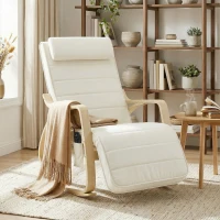 HOMCOM Schaukelstuhl mit Massage, Heizung, Kopfstütze & Fußstütze, Samtbezug, Relaxsessel, Cremeweiß(m-10)