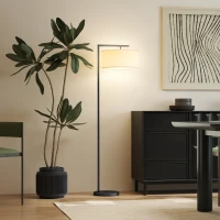 HOMCOM Stehleuchte, Stehlampe, E27 Sockel, Schwarz, weißer Stoffschirm, Fußschalter, Eisen, 47 x 37 x 153 cm(m-8)