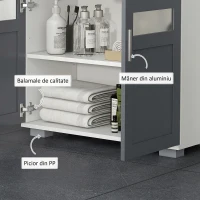 kleankin Dulap pentru sub lavoar Dulap de baie sub lavoar cu 2 uși din sticlă securizată 69x35x59 cm Alb și Gri(m-6)
