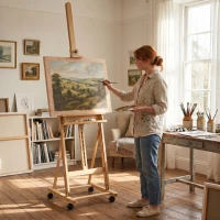 Vinsetto Chevalet d'artiste sur roulettes pliable en bois de hêtre pour toiles à peindre jusqu'à 118 cm bois naturel(m-10)