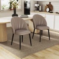 HOMCOM Set 2 Sedie da Pranzo in Pelle PU con Gambe in Metallo e Schienale a Conchiglia, Marrone(m-2)