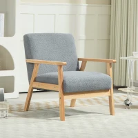 HOMCOM Accent Chair Wood Frame with Thick Cashmere Cushions Wide Seat Armchair Home Furniture Bedroom Office Grey(m-10)