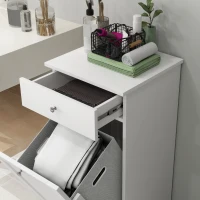 HOMCOM Armário de Casa de Banho com Cesto de Roupa Suja Basculante Móvel para Roupa Suja com Saco de Tecido Dobrável e Gaveta Branco 40x38x90 cm(m-8)