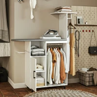 HOMCOM Móvel de Engomar Roupa com Rodas e Suporte Lateral Móvel com Tábua de Passar Barra para Roupa Prateleira 127,5x43,5x153 cm Branco(m-10)