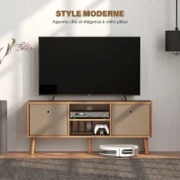 HOMCOM Meuble TV bas sur pieds style contemporain avec 2 tiroirs en tissu dim. 110L x 29l x 46,5H cm - passe-câbles - MDF(m-4)
