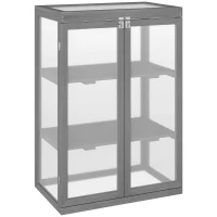 Outsunny 3-tier Cold Frame with Openable Top Cover and Double Doors, Garden Wooden Greenhouse with Storage Shelf, Polycarbonate Grow House for Plants, Flowers, Dark Grey(m-1)