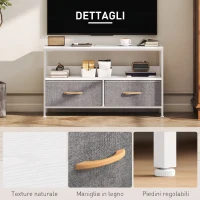 HOMCOM Mobile Porta TV da 47" con Cassetti Pieghevoli in Tessuto e Mensola in Metallo e MDF, 98x29x56 cm, Bianco(m-6)