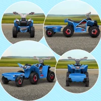 HOMCOM 6V Quad Bike with Back Trailer, Wear-Resistant Wheels, for Ages 18-36 Months, Blue(m-8)