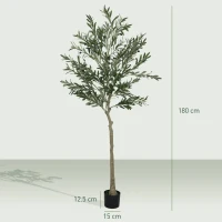 HOMCOM Plantă artificială de măslin, înaltă de 180 cm, cu 900 de frunze și 40 de măsline, ghiveci inclus(m-3)