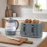 HOMCOM Kettle and Toaster Set, 1.7L 3000W Rapid Kettle with Strix Thermostat, 4 Slice Toaster with 7 Browning Controls, Grey(m-10)