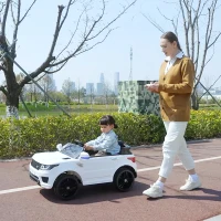 HOMCOM Carro Elétrico SUV Infantil 12V com 2 Motores Controlo Remoto Faróis Buzina Bluetooth Música USB e Abertura de Porta 3-5km/h 110x68x52cm Branco(m-9)