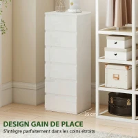 HOMCOM Commode 6 tiroirs à haute brillance, meuble de rangement étroit sans poignées, 40 x 35 x 109 cm, blanc(m-6)
