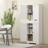 HOMCOM Meuble de salle de bain, meuble de rangement avec tiroir et 4 portes, style moderne, 60 x 30 x 160 cm, blanc(m-7)